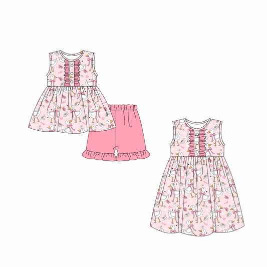 Baby Girl Sleeveless Ducks Bows Flower Sibling Dress Set ( Moq 5 Each Style ) 3.3