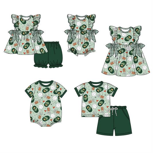 Baby Boy Girl July 4th Sibling Golf Green Dress Romper Clothes Set ( Moq 5 Each style ) 11.27