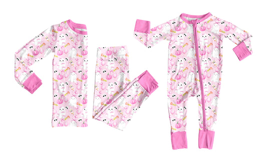 ( Moq 5 Each Style ) Baby Girl Toddler Halloween Ghosts Pumpkins Bows Sibling Romper Set