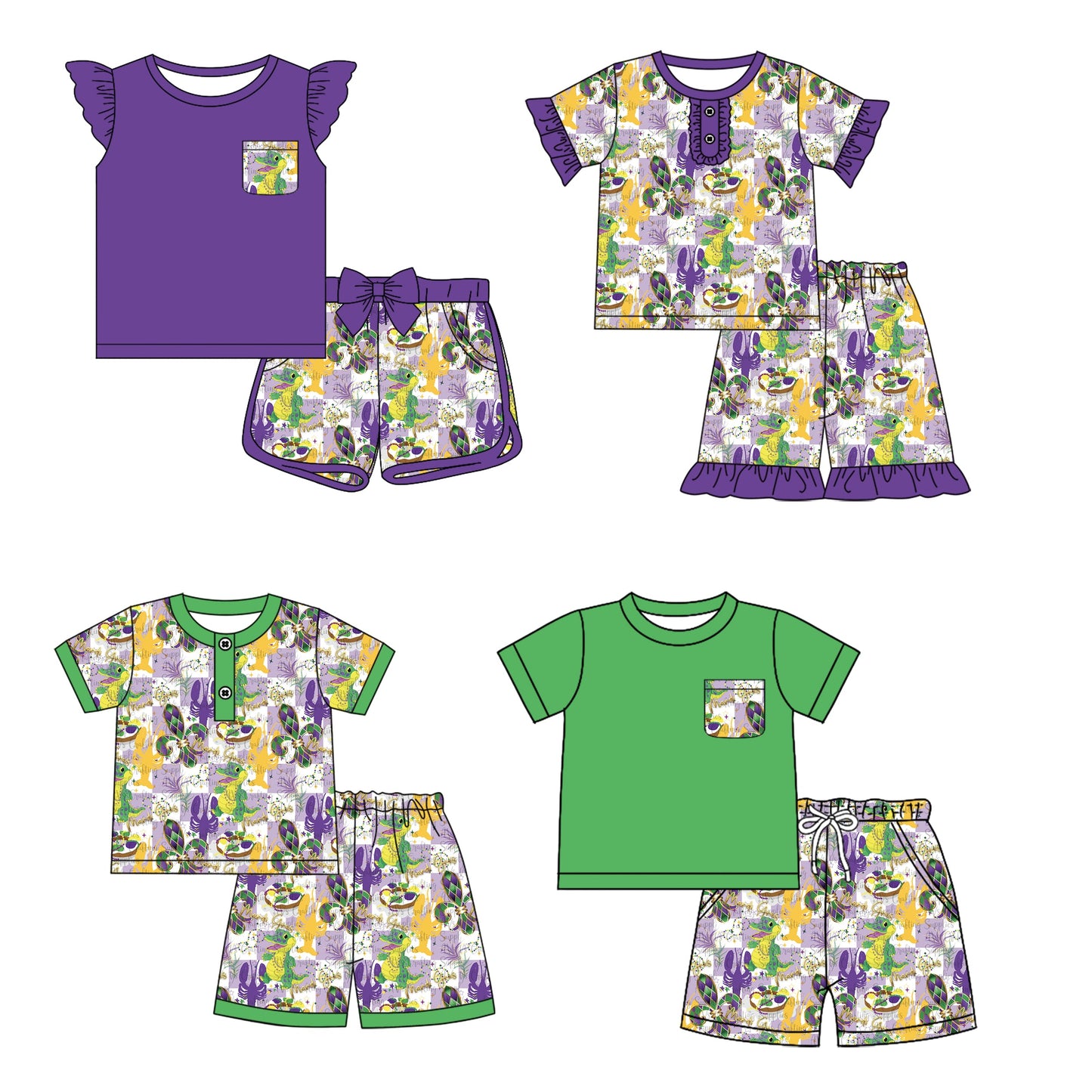 Baby Boy Girl Short Sleeves Mardi Gras Sibling Set ( Moq 5 Each Style ) 12.27