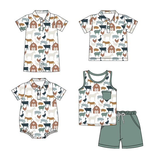Baby Boy Short Sleeves Farm Animals Sibling Romper Shirt Set ( Moq 5 Each Style ) 3.10