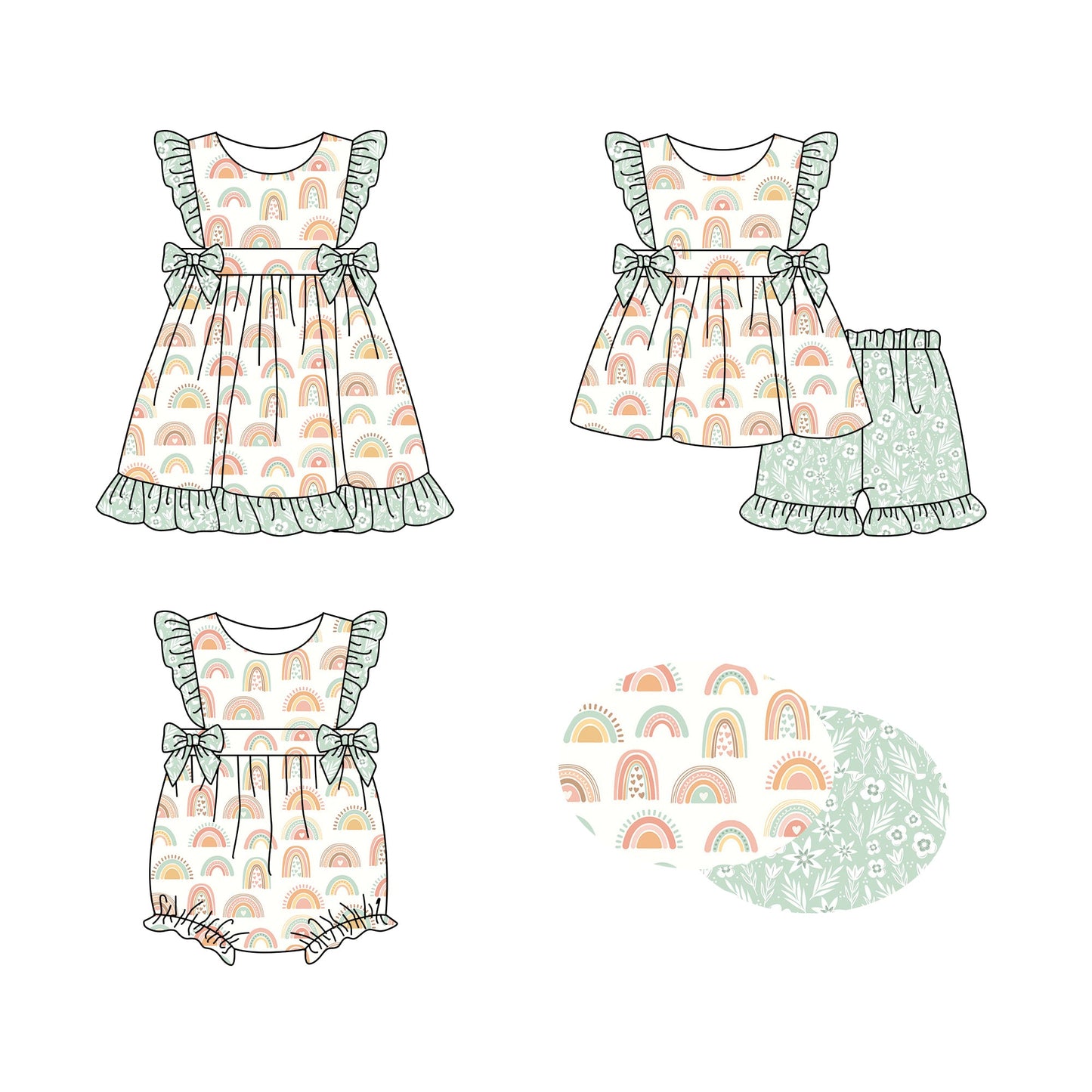 Baby Girl Rainbow Flower Sibling Romper Dress Set ( Moq 5 Each Style ) 1.8