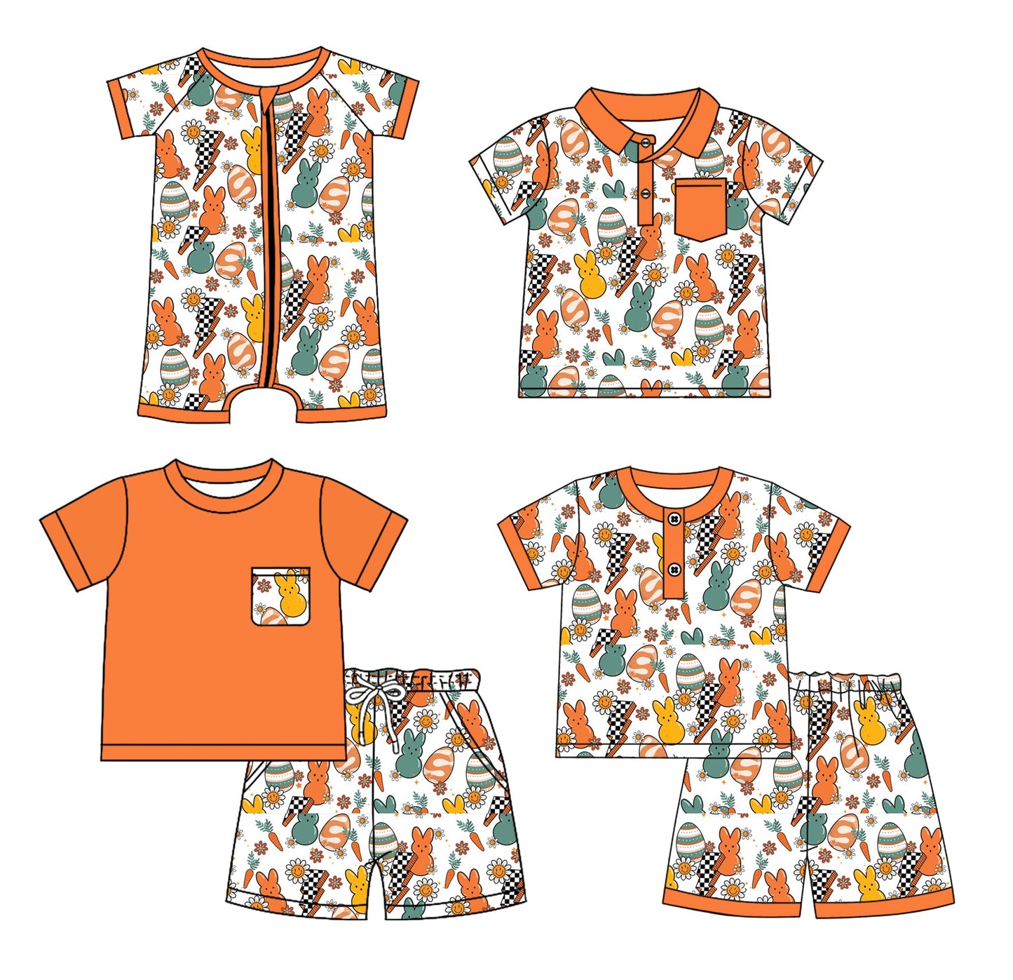 Baby Boy Girl Easter Rabbits Eggs Sibling Romper Set ( Moq 5 Each Style ) 12.30