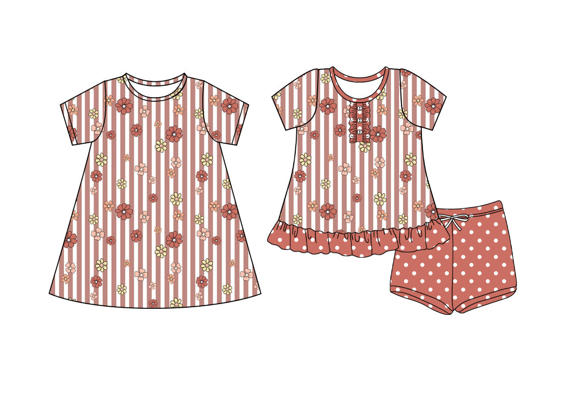 ( Moq 5 Each Style ) Baby Girl Short Sleeves Flower Stripes Sibling Dress Set 4.24