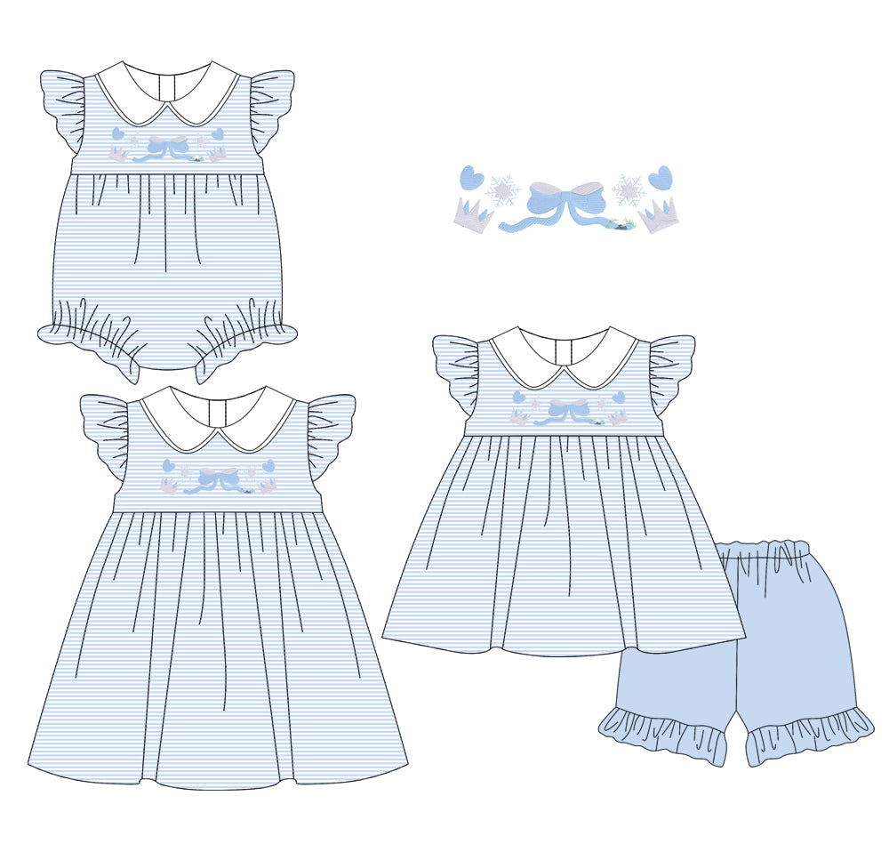 Baby Girl Hearts Bows Stripes Blue Sibling Romper Dress Set ( Moq 5 Each Style ) 1.16