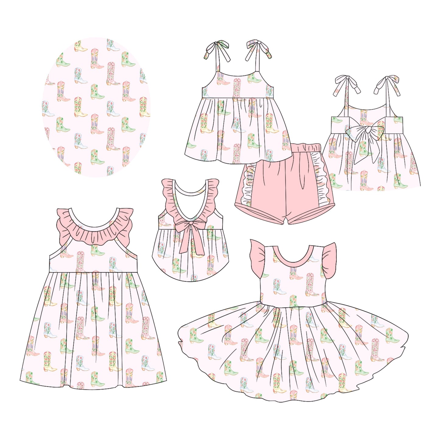 Baby Girl Western Boots Sibling Pink Dress Set ( Moq 5 Each Style ) 2.17