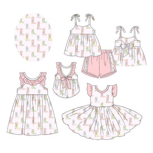 Baby Girl Western Boots Sibling Pink Dress Set ( Moq 5 Each Style ) 2.17