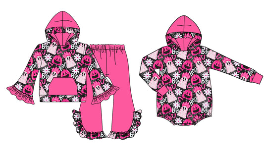 ( Moq 5 Each Style ) Baby Girl Toddler Ghosts Pumpkins Halloween Sibling Romper Set