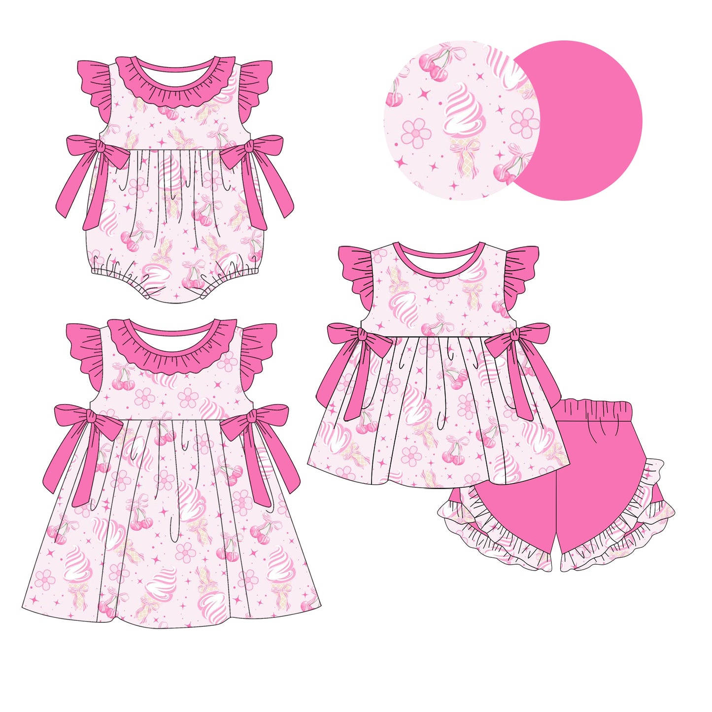 Baby Girl Bows Flower Pink Sibling Romper Dress Set ( Moq 5 Each Style ) 1.9