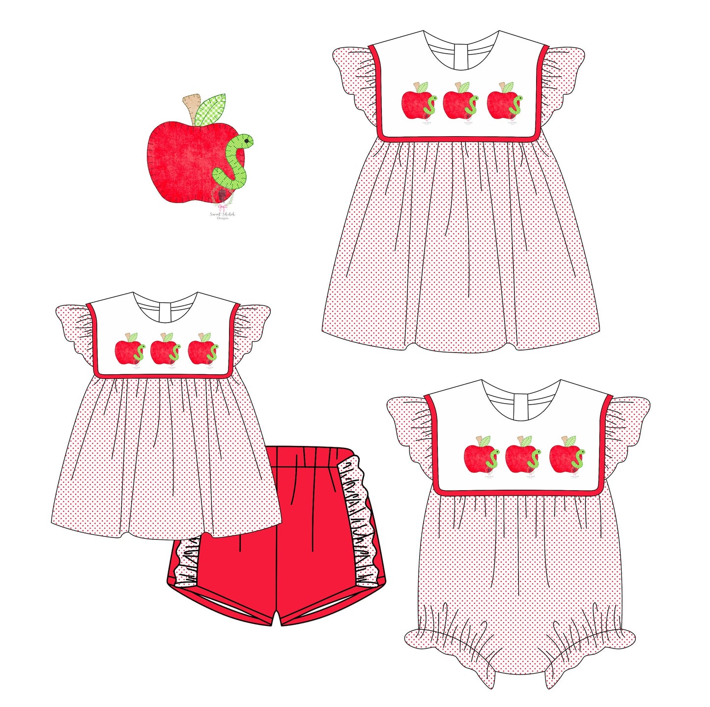 Baby Girl Back To School Apple Sibling Romper Dress Set ( Moq 5 Each Style ) 3.6