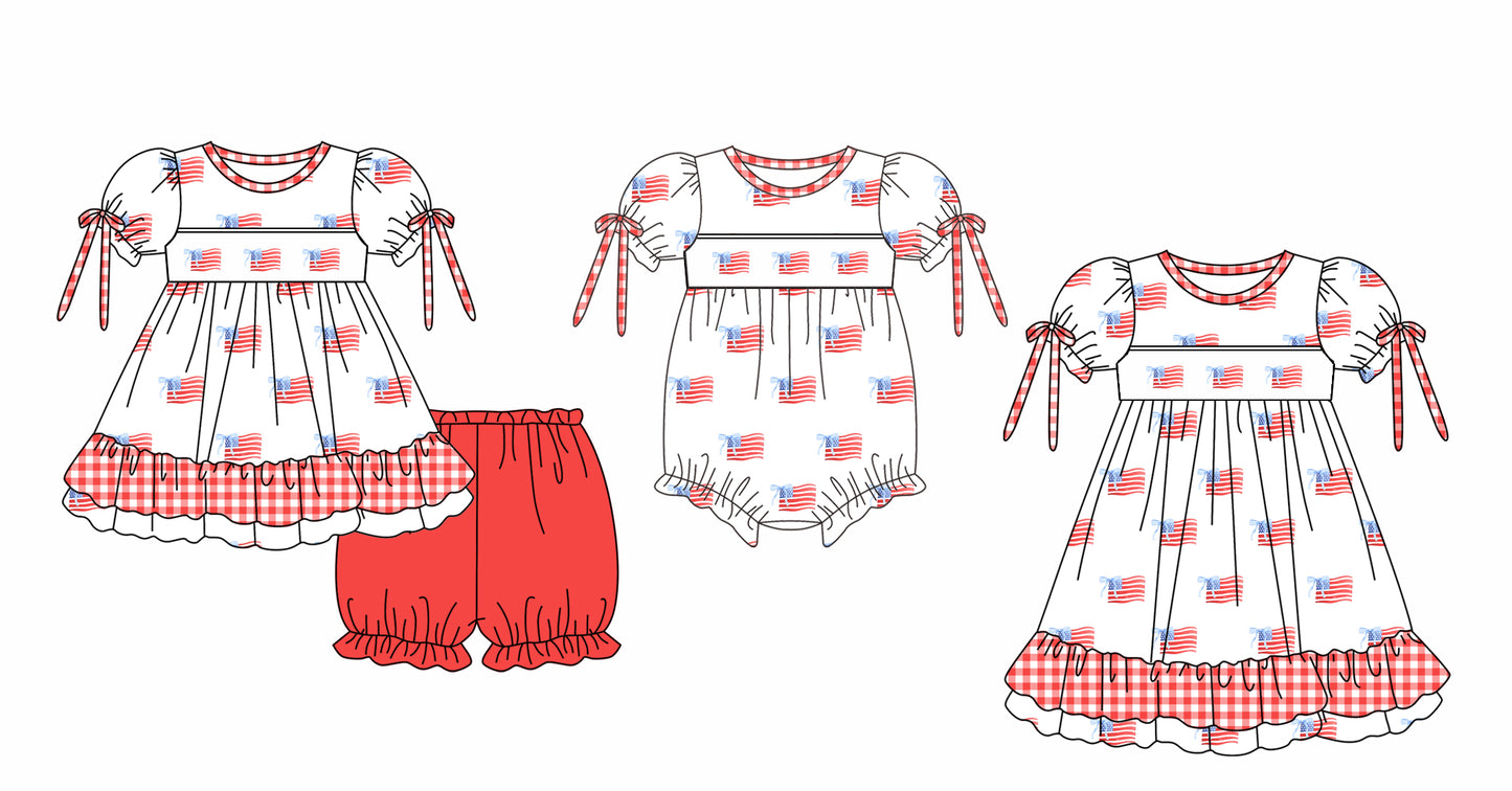 Baby Girl July 4th Flag Sibling Romper Dress Clothes Set ( Moq 5 Each Design )11.25