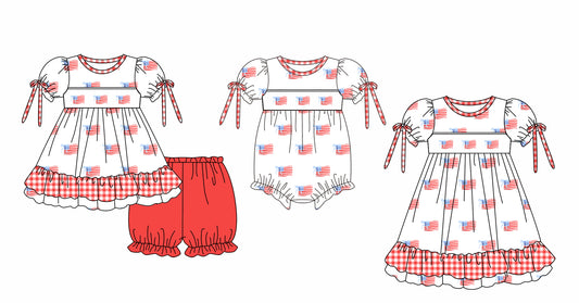 Baby Girl July 4th Flag Sibling Romper Dress Clothes Set ( Moq 5 Each Design )11.25