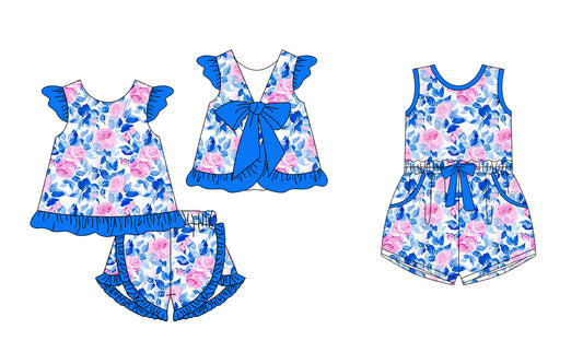 Baby Girl Summer Flower Sibling Blue Jumpsuit Set ( Moq 5 Each Style ) 12.24