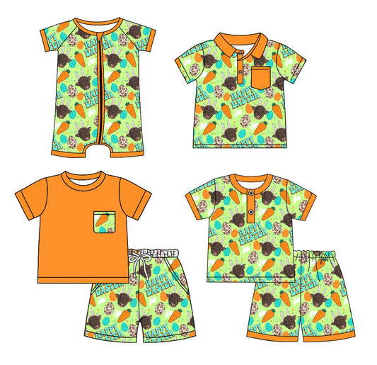 Baby Boy Short Sleeves Easter Cow Eggs Carrots Sibling Romper Set ( Moq 5 Each Style ) 12.28