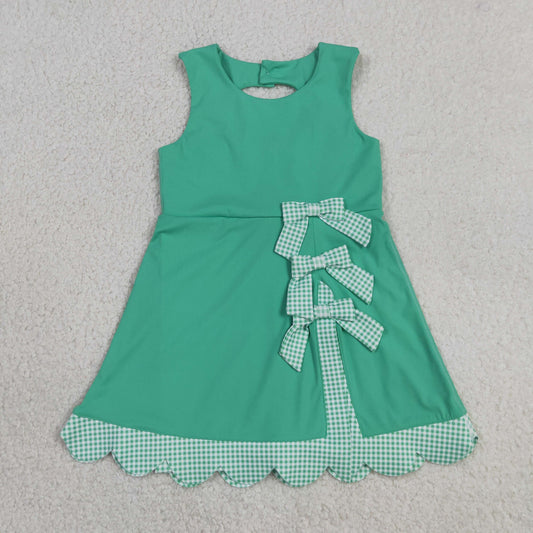 Sibling Baby Girls Kids Green Plaid Bows Skort Yoga Active Dress Set Scallop Clothes RTS