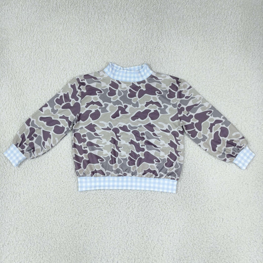 Baby Boys Kids Long Sleeves Plaid Pullover Mock Neck Shirt Tops Camo Clothes RTS