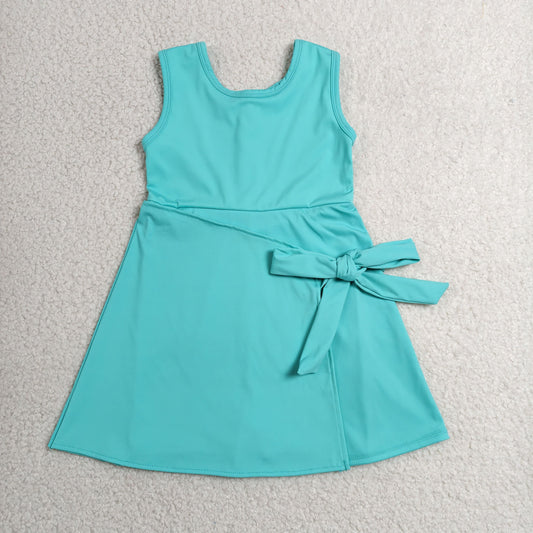 Baby Girls Kids Sleeveless Green Bow Shorts Knee Length Yoga Active Dress RTS