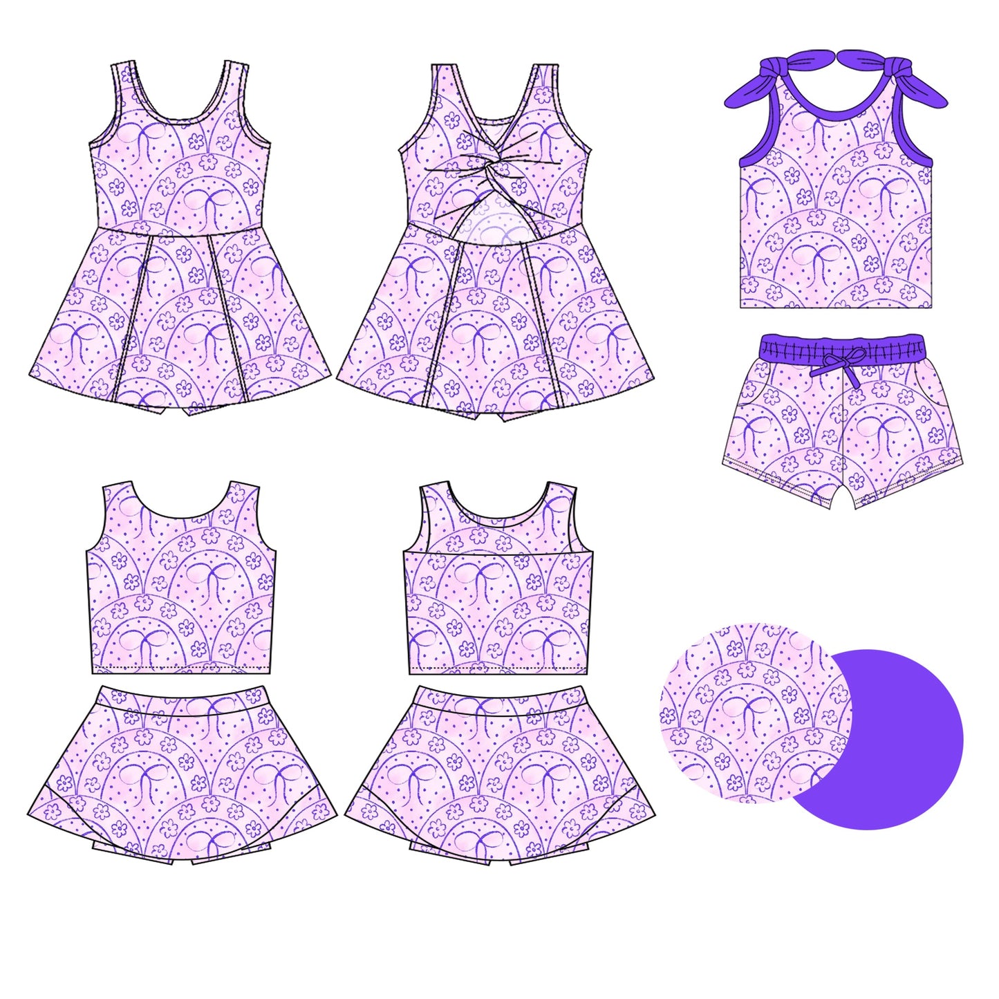 Baby Girl Flower Purple Sleeveless Sibling Dress Set ( Moq 5 Each Style ) 3.21