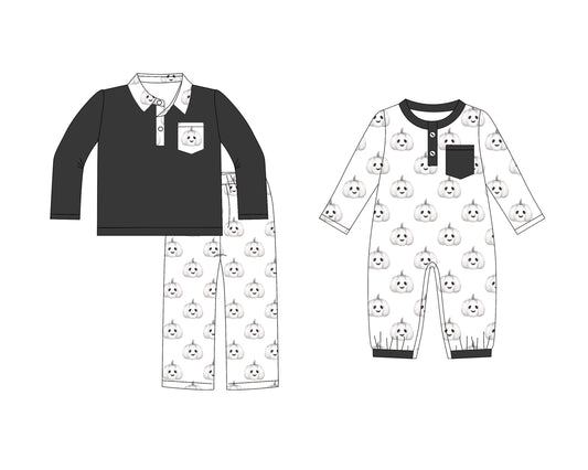 ( Moq 5 Each Style ) Baby Boy Toddler Halloween Pumpkins Sibling Romper Set