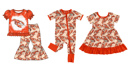 Baby Girl Short Sleeves Crawfish Flower Sibling Dress Romper Clothes Set ( Moq 5 Each Design ) 12.7