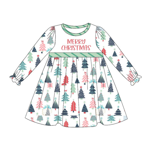 Baby Girl Long Sleeves Merry Christmas Tree Dress