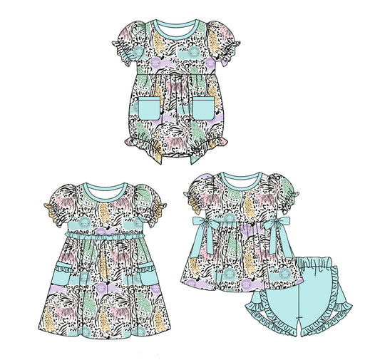 ( Moq 5 Each Style ) Baby Girl Short Sleeves Animals Sibling Pockets Romper Dress Set 3.24
