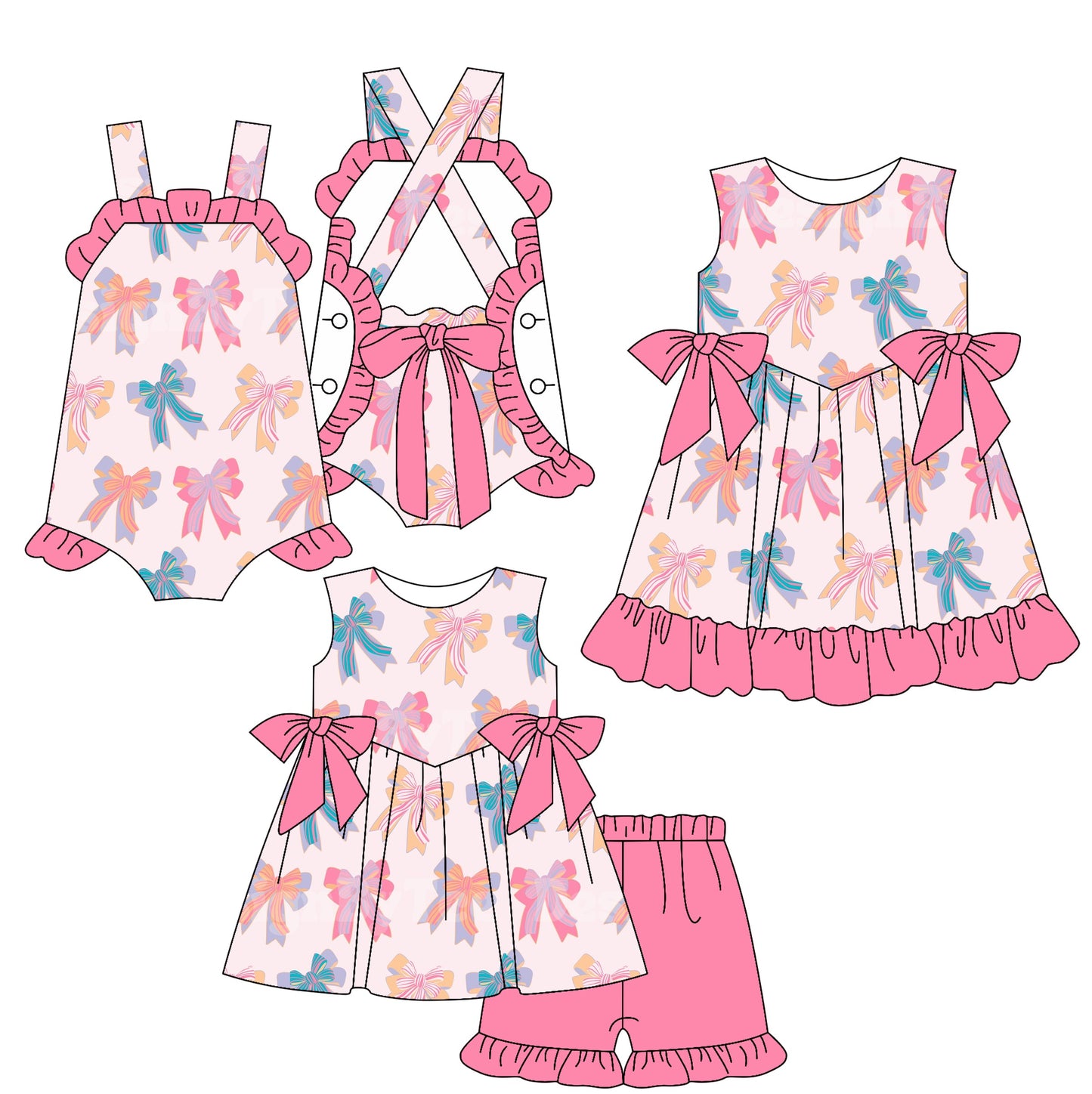 Baby Girl Sleeveless Bows Sibling Romper Dress Set ( Moq 5 Each Style ) 2.15