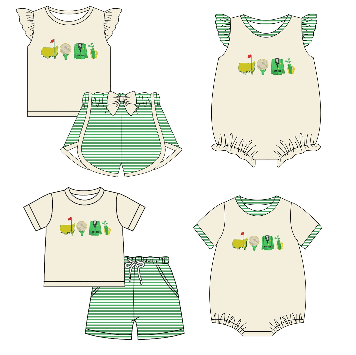 Baby Boy Girl Short Sleeves Stripes Golf Sibling Romper Set ( Moq 5 Each Style ) 2.12