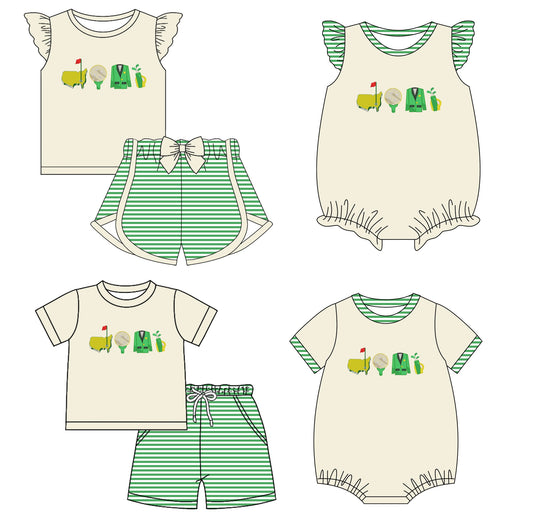 Baby Boy Girl Short Sleeves Stripes Golf Sibling Romper Set ( Moq 5 Each Style ) 2.12