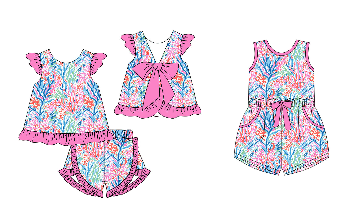 Baby Girl Seaweed Bow Sibling Jumpsuit Set ( Moq 5 Each Style ) 12.25