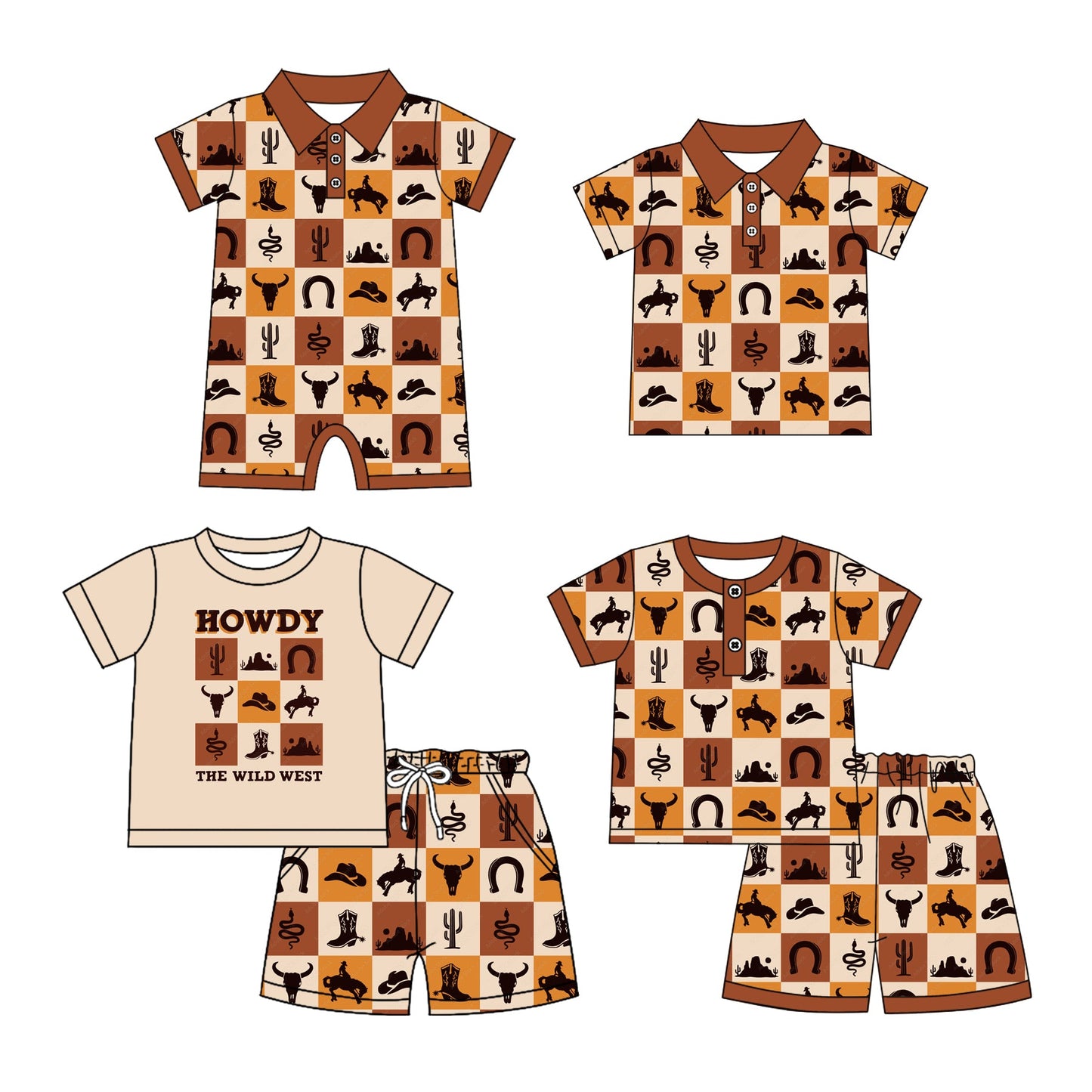 ( Moq 5 Each Style ) Baby Boy Short Sleeves Western Sibling Summer Romper Shirt Set 4.24