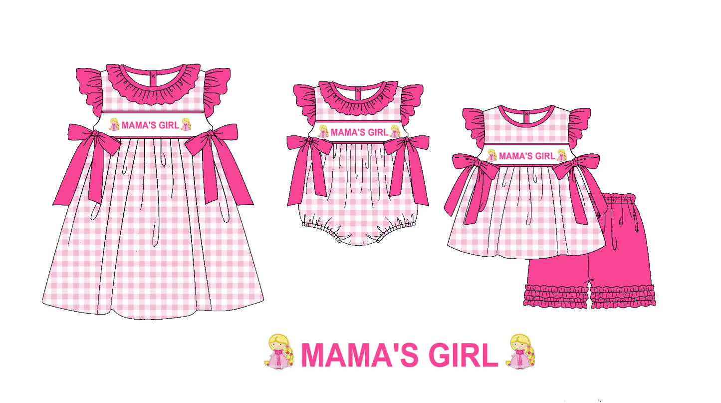 Baby Kids Mama's Girl Pink Bows Sibling Princess Romper Dress Clothes Set ( Moq 5 Each Design )11.19