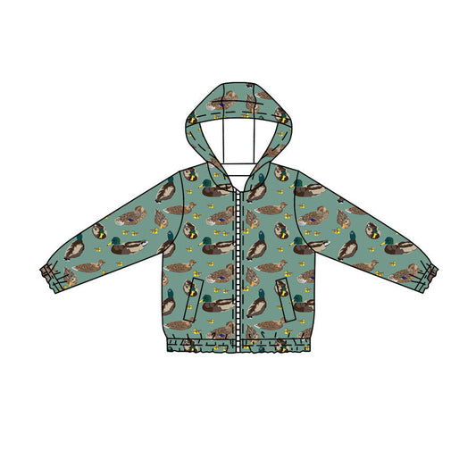 ( Moq 5 ) Preorder Baby Boys Kids Green Long Sleeves Ducks Pockets Hoodie Zipper Shirt Tops
