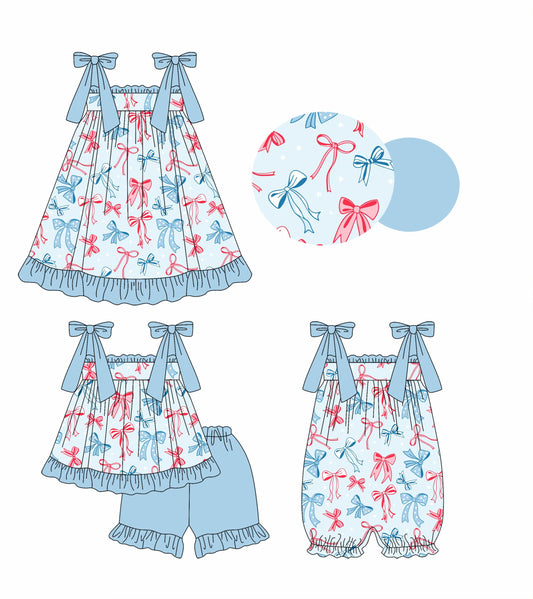 Baby Girl Straps July 4th Bows Sibling Romper Dress Set ( Moq 5 Each Style ) 2.11