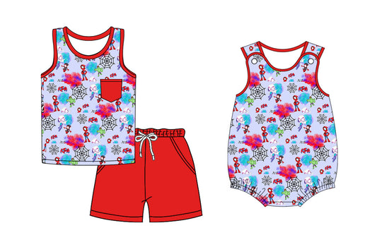 Baby Boy Sleeveless Cartoon Sibling Romper Set ( Moq 5 Each Style ) 3.1