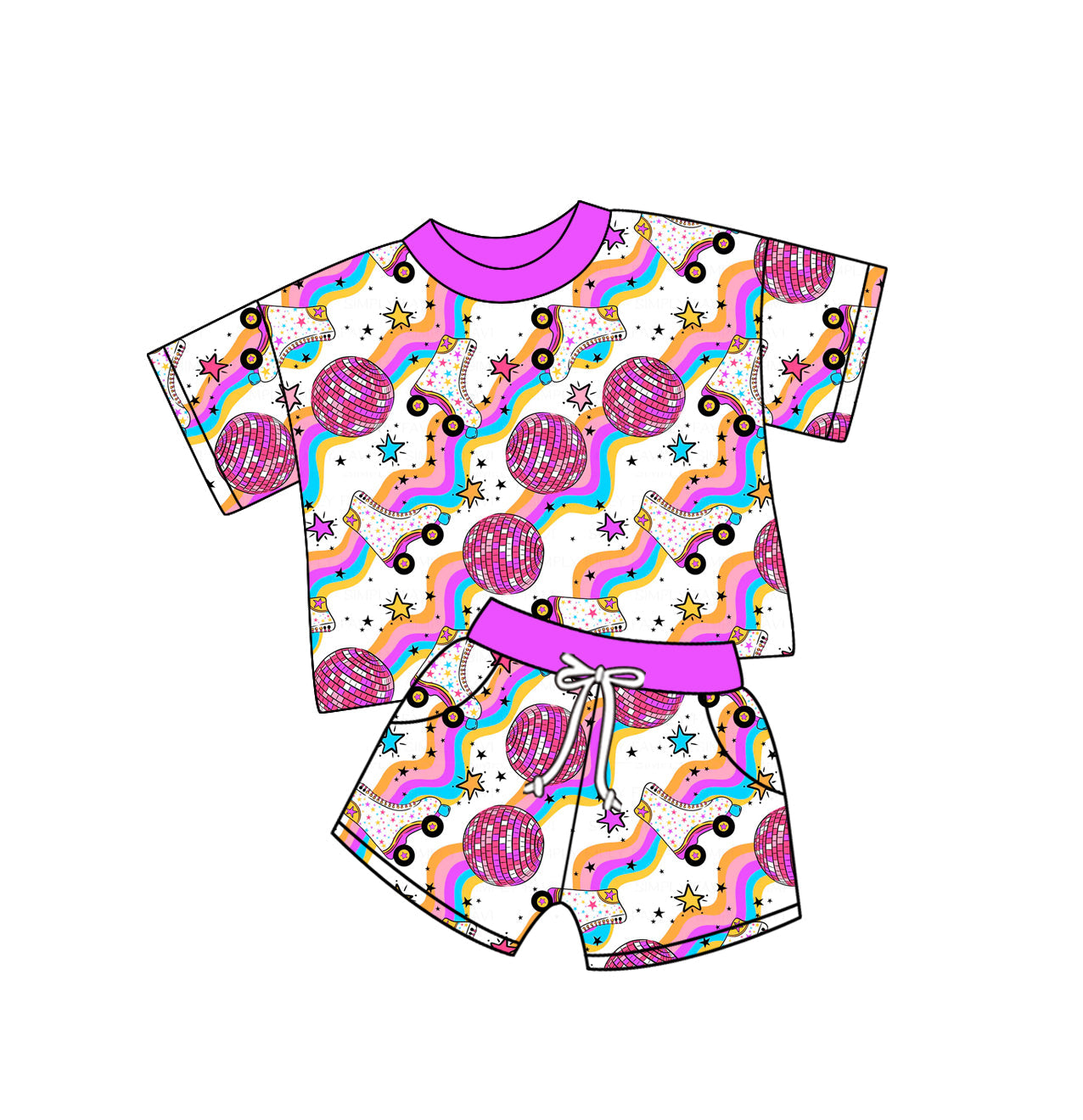Baby Girl Short Sleeves Disco Shirt Pockets Shorts Set ( Moq 5 ) 12.31