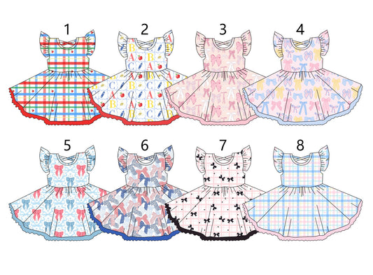 Baby Girl Short Sleeves Bows Sibling Twirl Dress ( Moq 5 Each Style ) 3.7