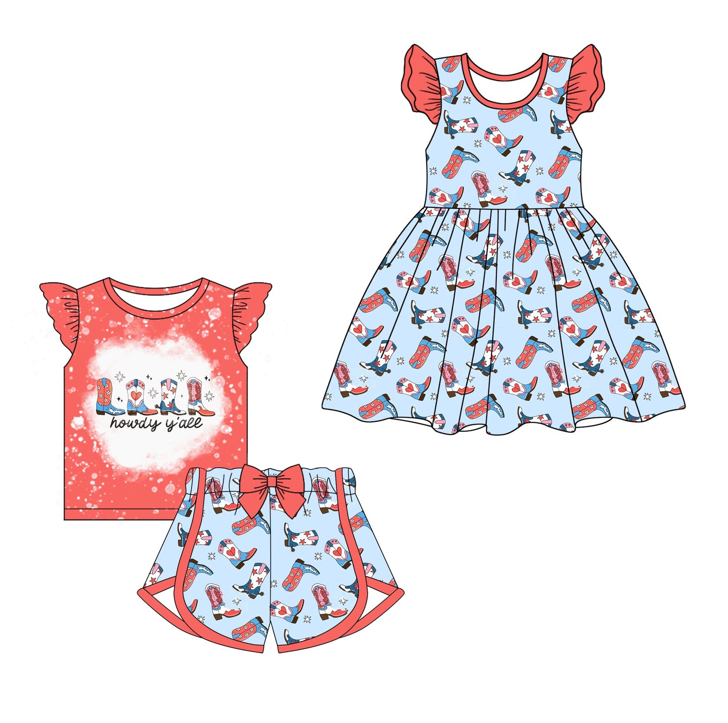 Baby Girl Western Howdy Boots Sibling Dress Set ( Moq 5 Each Style ) 1.7