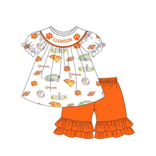 Baby Girl Short Sleeves Team Tunic Ruffle Yellow Shorts Set (Moq 5 )