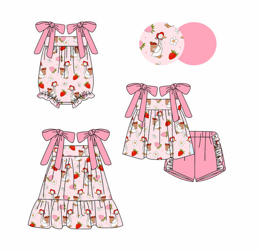 Baby Girl Straps Bows Flower Ducks Strawberry Sibling Romper Dress Set ( Moq 5 Each Style ) 3.3