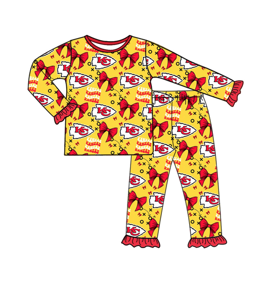Baby Girl Long Sleeves KC Bows Team Shirt Ruffle Pants Set Pajamas ( Moq 5 )