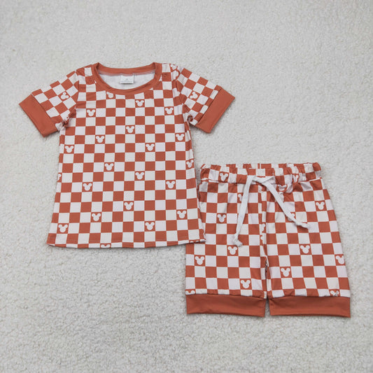 Baby Girl Short Sleeves Mouse Checked Shirt Tee Shorts Clothes Set RTS