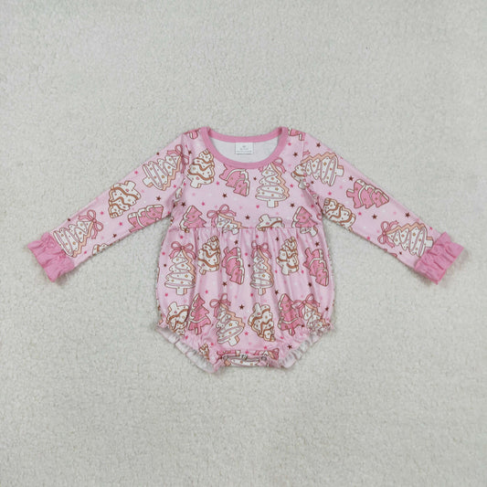 Baby Girl Long Sleeves Cakes Bows Christmas Bubble Pink Romper RTS