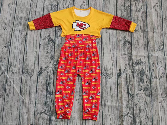 ( Moq 5 ) Baby Girl Toddler Long Sleeves KC Team Shirt Jumpsuit Set