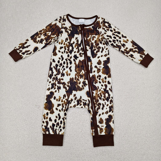Baby Boy Infant Long Sleeves Western Cow Print Zipper Pajamas Romper RTS