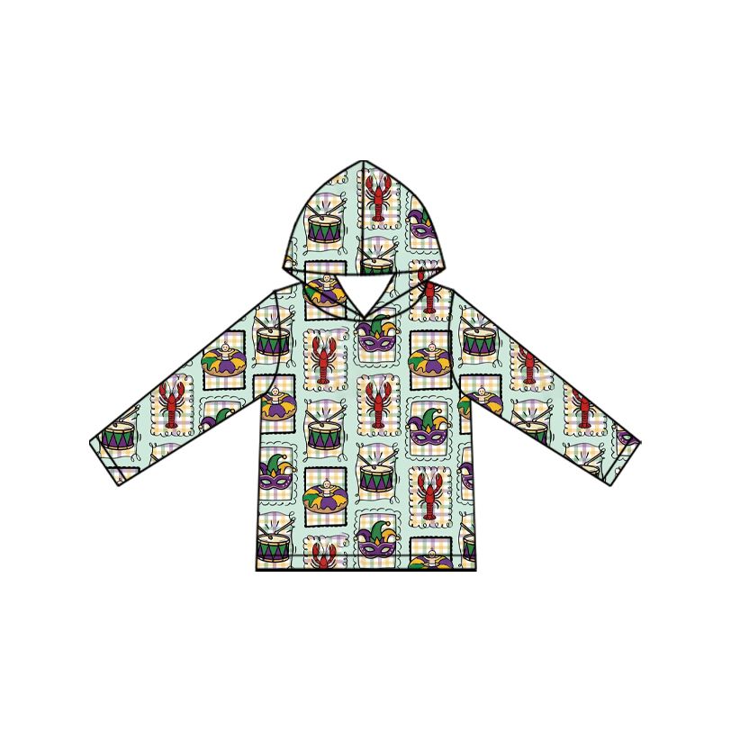 ( Moq 5 ) Preorder Baby Boys Kids Long Sleeves Crawfish Masks Pullover Shirt Mardi Gras Clothes