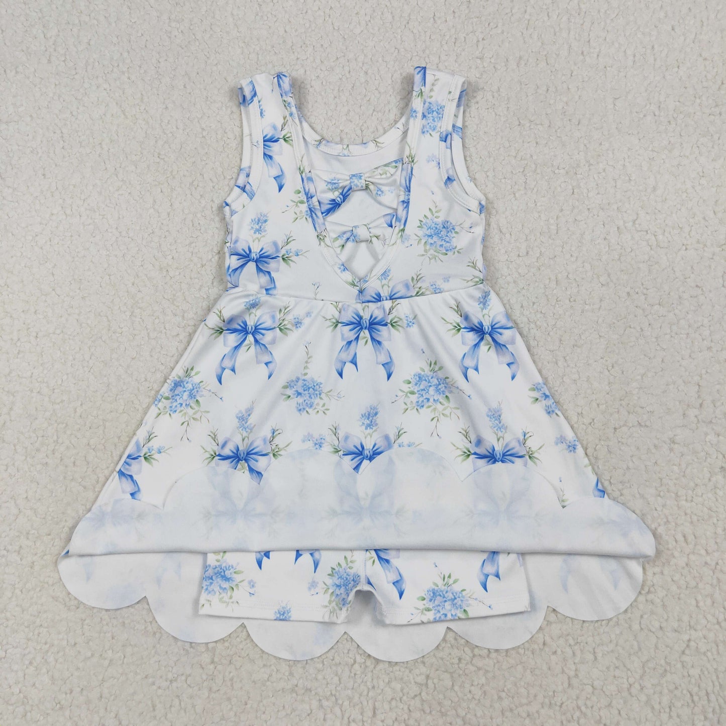 Baby Girl Sleeveless Blue Bows Flower Yoga Active Knee Length Skort Dress RTS