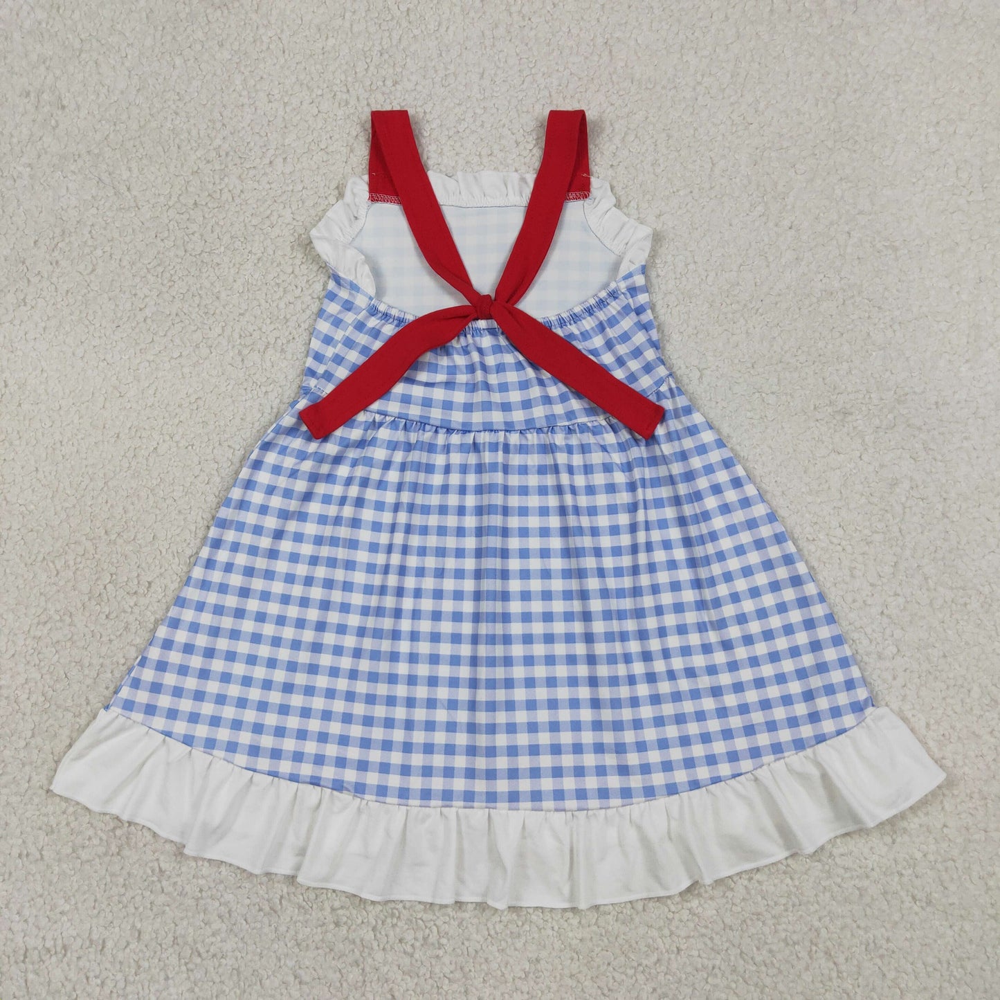 Baby Girls Sleeveless Blue Plaid Ruffle Knee length Dress 4th of July Clothes RTS
