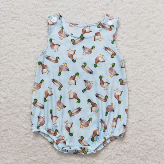 Baby Boy Sleeveless Ducks Light Blue Summer One Piece Romper