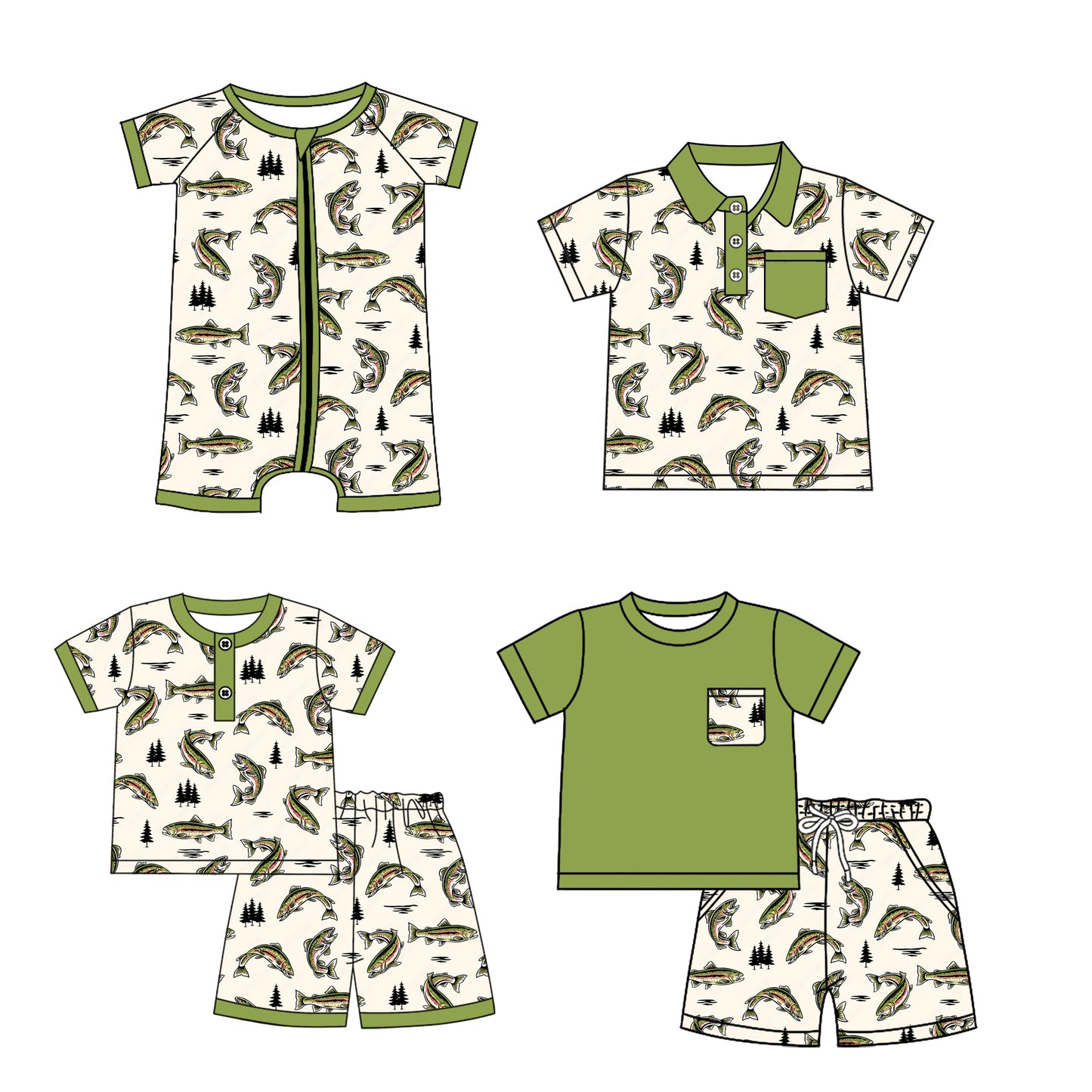 ( Moq 5 Each Style ) Baby Boy Short Sleeves Fish Sibling Summer Romper Shirt Set 4.24